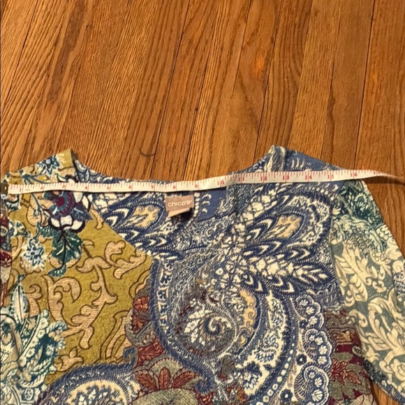Chico's Blue Gold Graphic 3/4 Sleeve Tunic - Picture 10 of 14